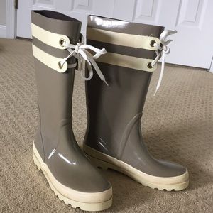 J.Crew Sage/Cream Striped Lace-Up Wellies/Rainboot